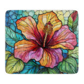 Glas in lood art hibiscus snijplank (Voorkant)