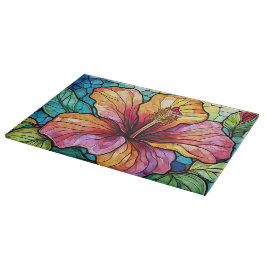 Glas in lood art hibiscus snijplank