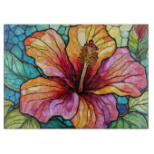 Glas in lood art hibiscus snijplank (Voorkant)