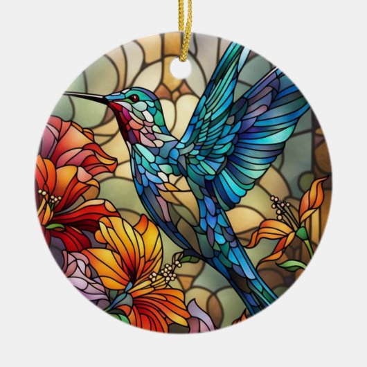 Glas in lood Art, Hummingbird Glas in lood Keramisch Ornament (Voorkant)