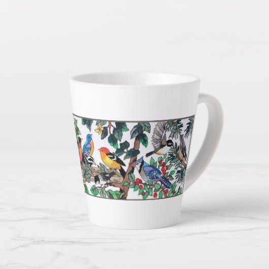 Glas in lood Art Mooie Bloesems & Vogels Latte Mok (Rechterhoek)