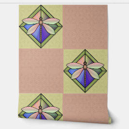 Glas in lood Art Nouveau vlinder op roze geel Behang