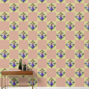 Glas in lood Art Nouveau vlinder op roze geel Behang