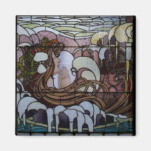 Glas in lood Art Nouveau Zee Scene Magneet