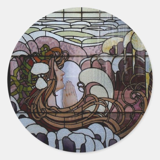 Glas in lood Art Nouveau Zee Scene Ronde Sticker (Voorkant)