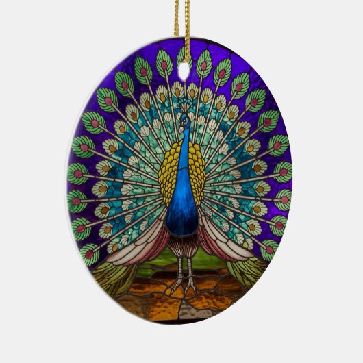 Glas in lood Art, Peacock Glas in lood Keramisch Ornament (Rechts)