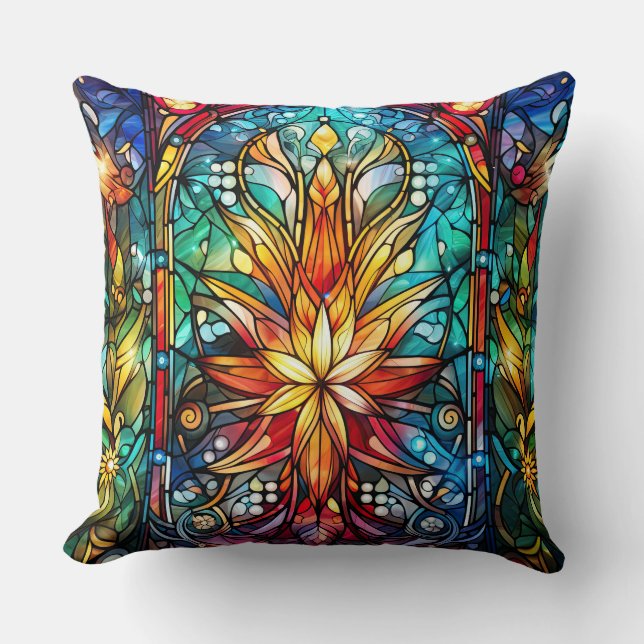 Glas in lood Art Sierkussen – Vakantie Bloemen (Voorkant)