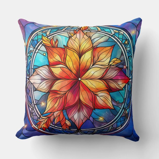 Glas in lood Art Sierkussen – Vakantie Bloemen (Voorkant)