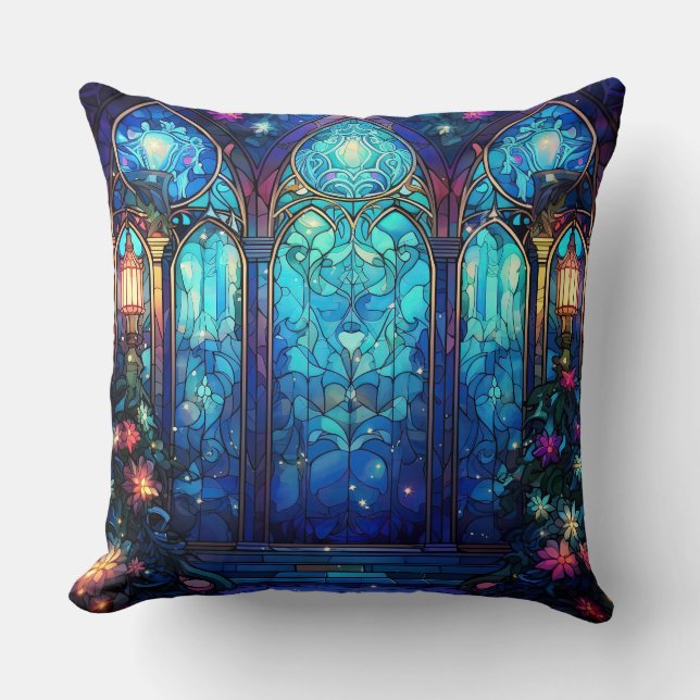 Glas in lood Art Sierkussen – Vakantie Bloemen (Voorkant)