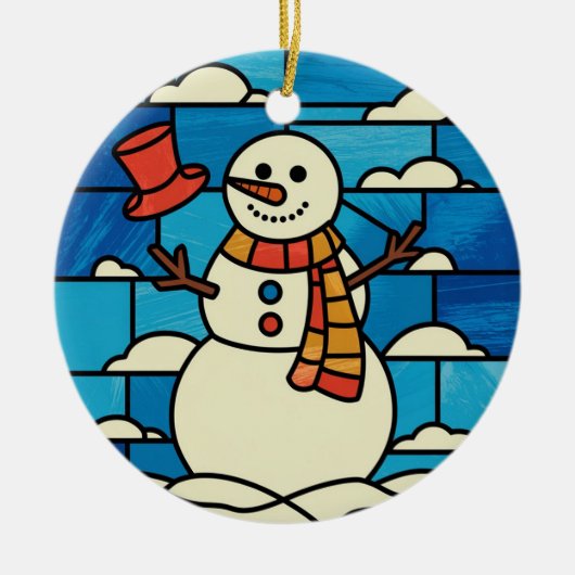 Glas in lood Art, Snowman Glas in lood Keramisch Ornament (Voorkant)