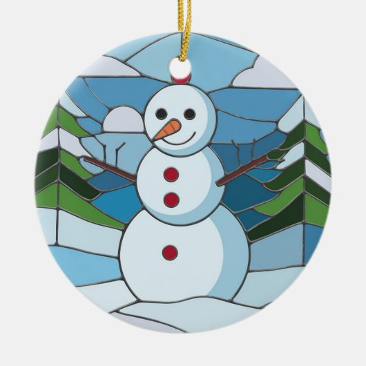 Glas in lood Art, Snowman Glas in lood Keramisch Ornament (Voorkant)