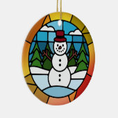 Glas in lood Art, Snowman Glas in lood Keramisch Ornament (Rechts)