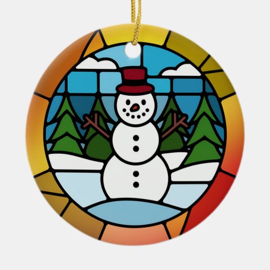 Glas in lood Art, Snowman Glas in lood Keramisch Ornament (Voorkant)