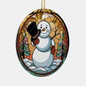 Glas in lood Art, Snowman Glas in lood Keramisch Ornament (Rechts)