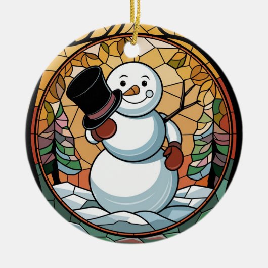 Glas in lood Art, Snowman Glas in lood Keramisch Ornament (Voorkant)