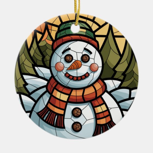Glas in lood Art, Snowman Glas in lood Keramisch Ornament (Voorkant)