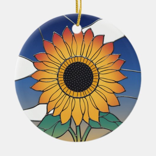 Glas in lood Art, SunFlower Glas in lood Keramisch Ornament (Voorkant)