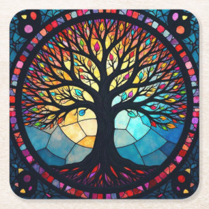 Glas in lood Art, Tree of Life Glas in lood Kartonnen Onderzetters