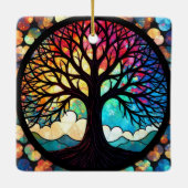 Glas in lood Art, Tree of Life Glas in lood Keramisch Ornament (Achterkant)