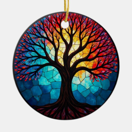 Glas in lood Art, Tree of Life Glas in lood Keramisch Ornament (Voorkant)
