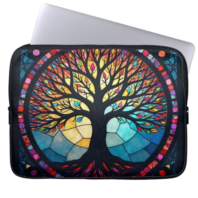 Glas in lood Art, Tree of Life Glas in lood Laptop Sleeve (Voorkant)