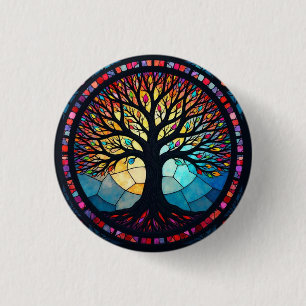 Glas in lood Art, Tree of Life Glas in lood Ronde Button 3,2 Cm