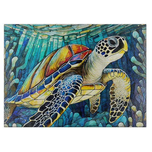 Glas in lood Art zee schildpad Snijplank (Voorkant)