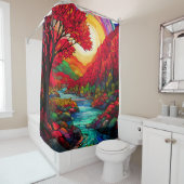 Glas in lood Autumn River Douchegordijn (In situ)