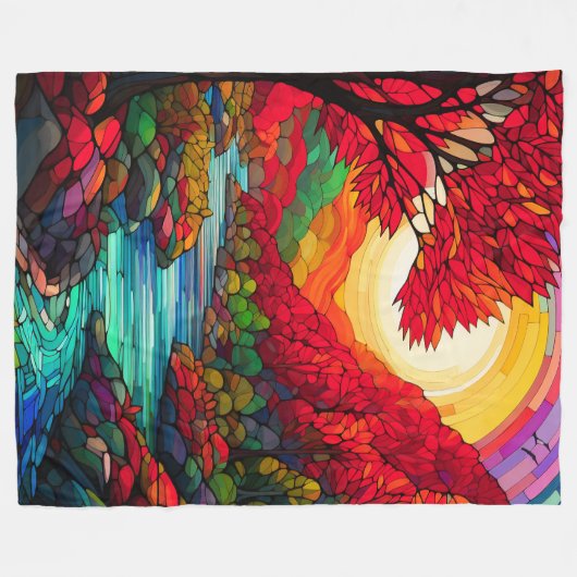 Glas in lood Autumn River Fleece Deken (Voorkant (Horizontaal))