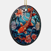 Glas in lood Aziatische Stijl Koi Vis en Camellias Keramisch Ornament (Rechts)