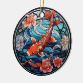 Glas in lood Aziatische Stijl Koi Vis en Camellias Keramisch Ornament (Links)