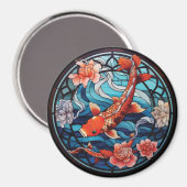 Glas in lood Aziatische Stijl Koi Vis en Camellias Magneet (Voorkant / Achterkant)