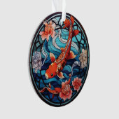 Glas in lood Aziatische Stijl Koi Vis en Camellias Ornament (voorkant)