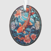 Glas in lood Aziatische Stijl Koi Vis en Camellias Ornament (voorkant)