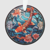 Glas in lood Aziatische Stijl Koi Vis en Camellias Ornament (voorkant)