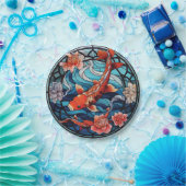 Glas in lood Aziatische Stijl Koi Vis en Camellias Papieren Bordje (Feest)