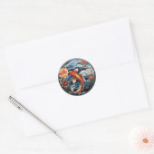 Glas in lood Aziatische Stijl Koi Vis en Camellias Ronde Sticker (Envelop)