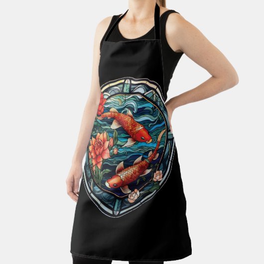 Glas in lood Aziatische Stijl Koi Vis en Camellias Schort (Insitu)