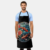 Glas in lood Aziatische Stijl Koi Vis en Camellias Schort (Gedragen)