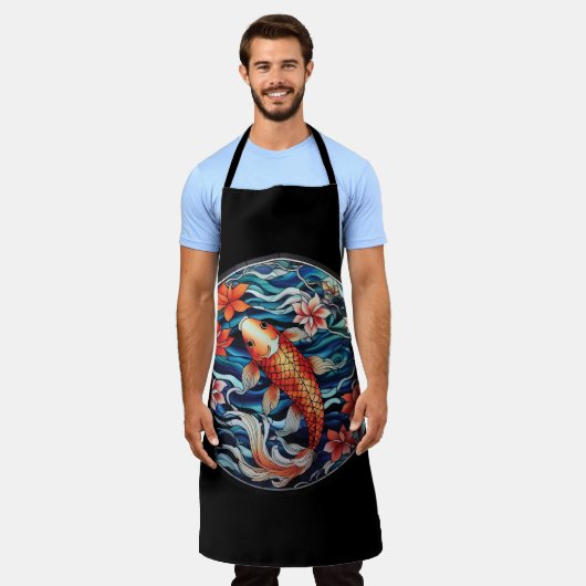 Glas in lood Aziatische Stijl Koi Vis en Camellias Schort (Gedragen)