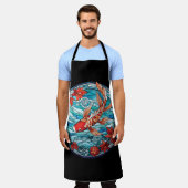 Glas in lood Aziatische Stijl Koi Vis en Camellias Schort (Gedragen)