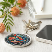 Glas in lood Aziatische Stijl Koi Vis en Camellias Sleutelhanger (Zijkant)