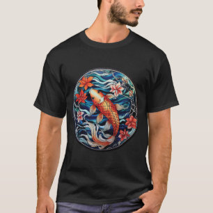 Glas in lood Aziatische Stijl Koi Vis en Camellias T-shirt