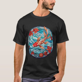 Glas in lood Aziatische Stijl Koi Vis en Camellias T-shirt