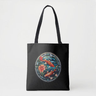 Glas in lood Aziatische Stijl Koi Vis en Camellias Tote Bag