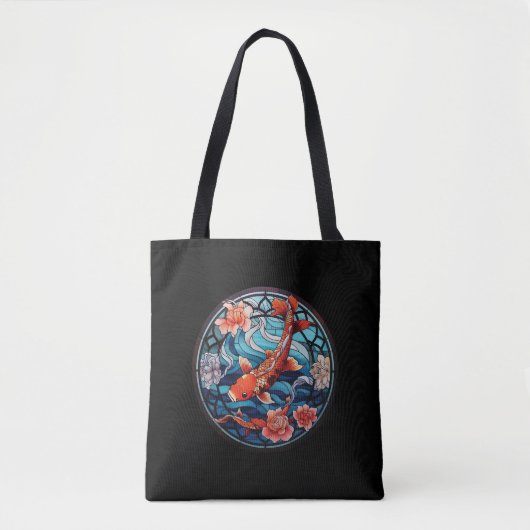 Glas in lood Aziatische Stijl Koi Vis en Camellias Tote Bag (Voorkant)