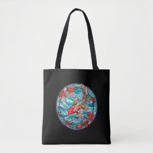 Glas in lood Aziatische Stijl Koi Vis en Camellias Tote Bag