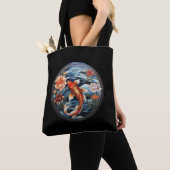 Glas in lood Aziatische Stijl Koi Vis en Camellias Tote Bag (Dichtbij)