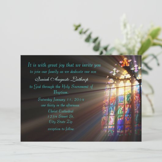 Glas in lood Baptism Uitnodiging/Aankondiging Kaart (Staand voorkant)