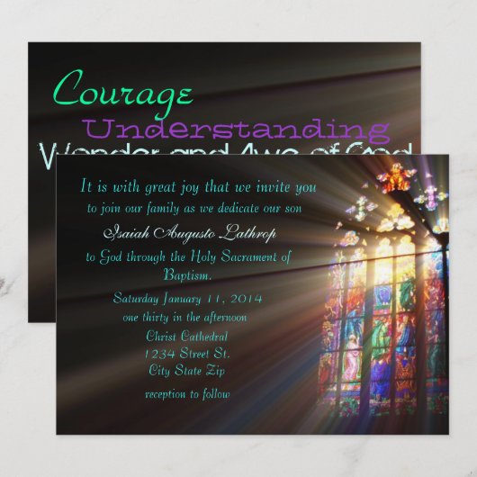 Glas in lood Baptism Uitnodiging/Aankondiging Kaart (Voorkant / Achterkant)